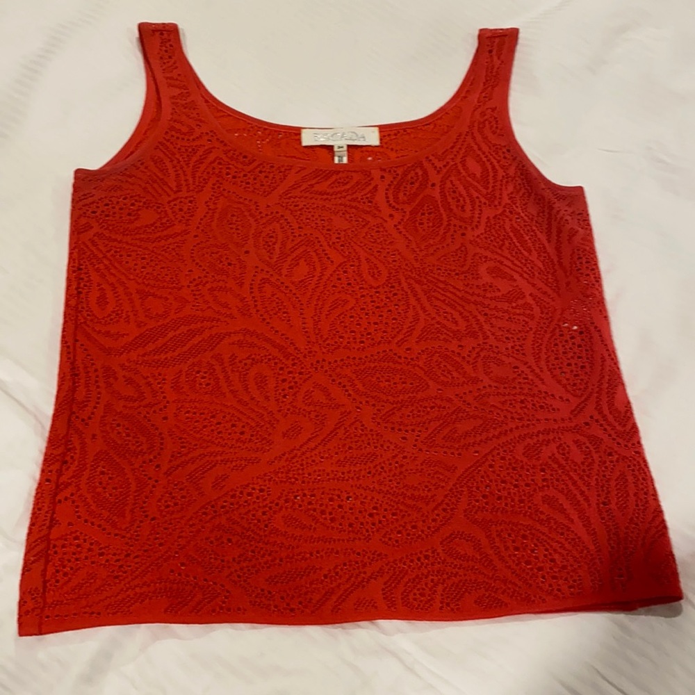 ESCADA BRIGHT CORAL KNIT LACEY TANK